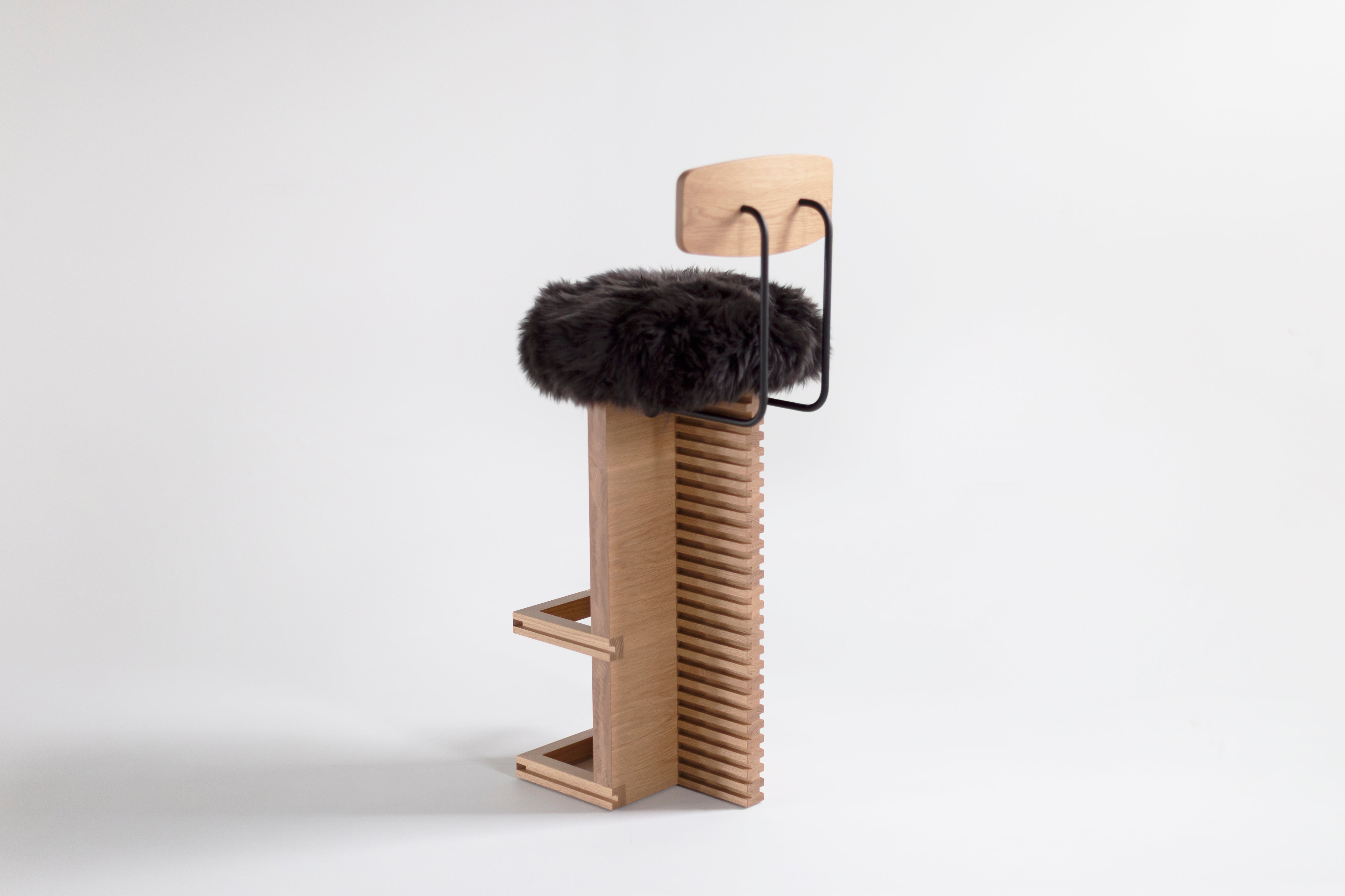 Cicely Bar Stool Backrest White Oak Sheepskin, image 7