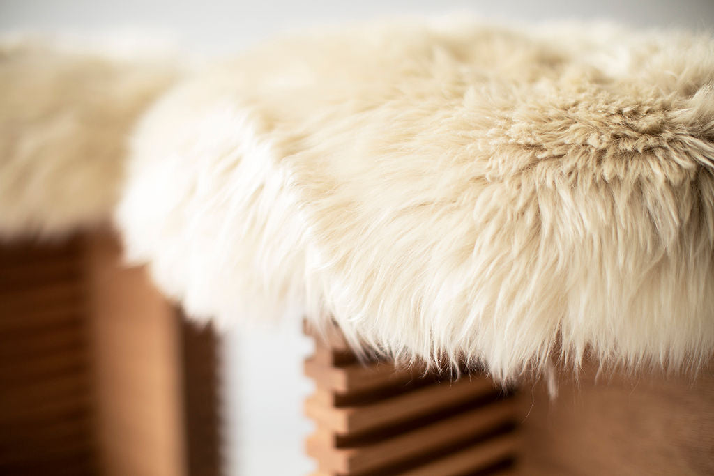 Cicely Bar Stools in White Oak and Sheepskin Image 02