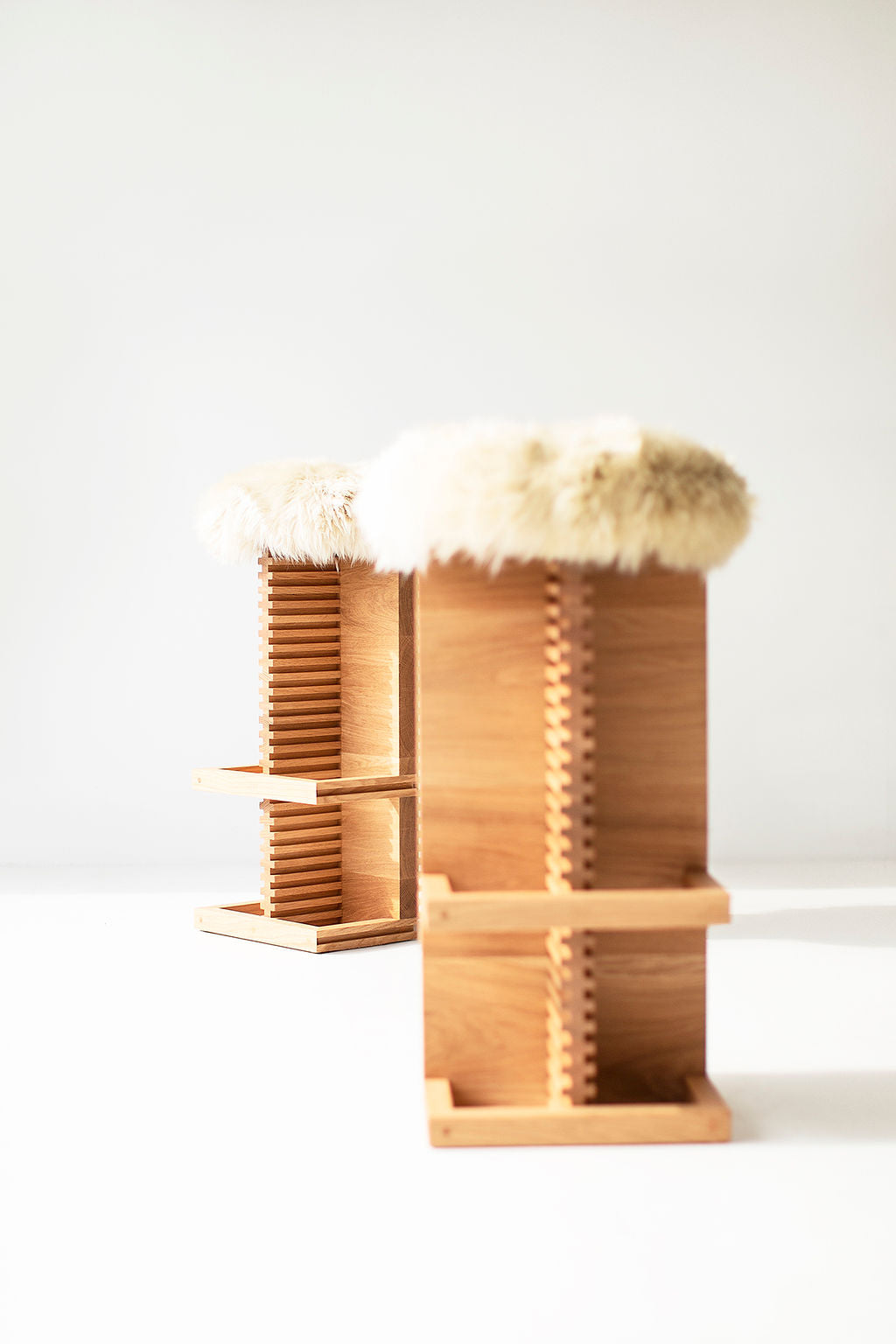 Cicely Bar Stools in White Oak and Sheepskin Image 04