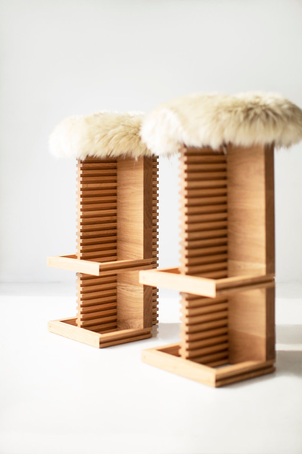 Cicely Bar Stools in White Oak and Sheepskin Image 05
