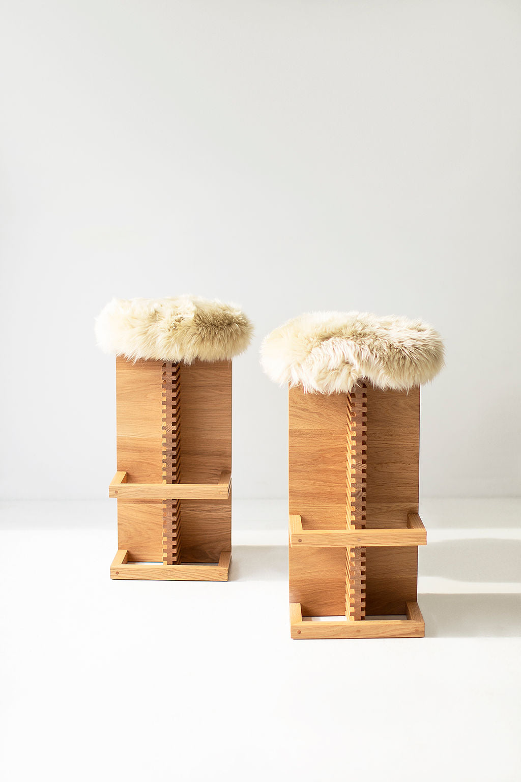 Cicely Bar Stools in White Oak and Sheepskin Image 06