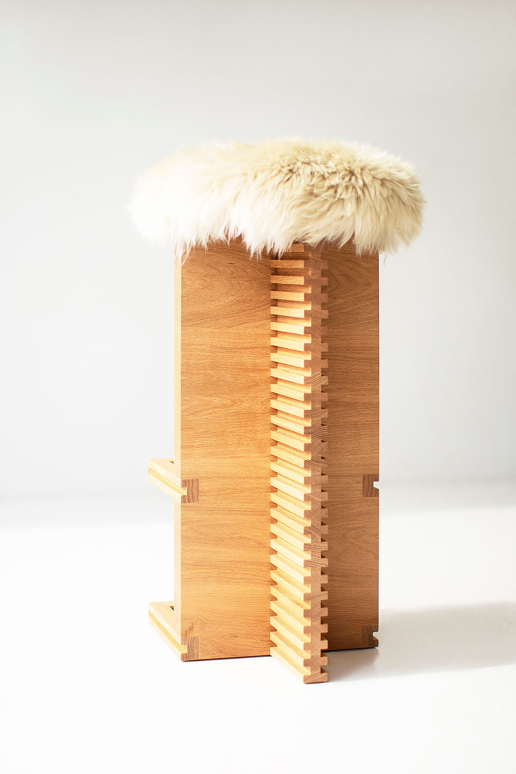 Cicely Bar Stools in White Oak and Sheepskin Image 07