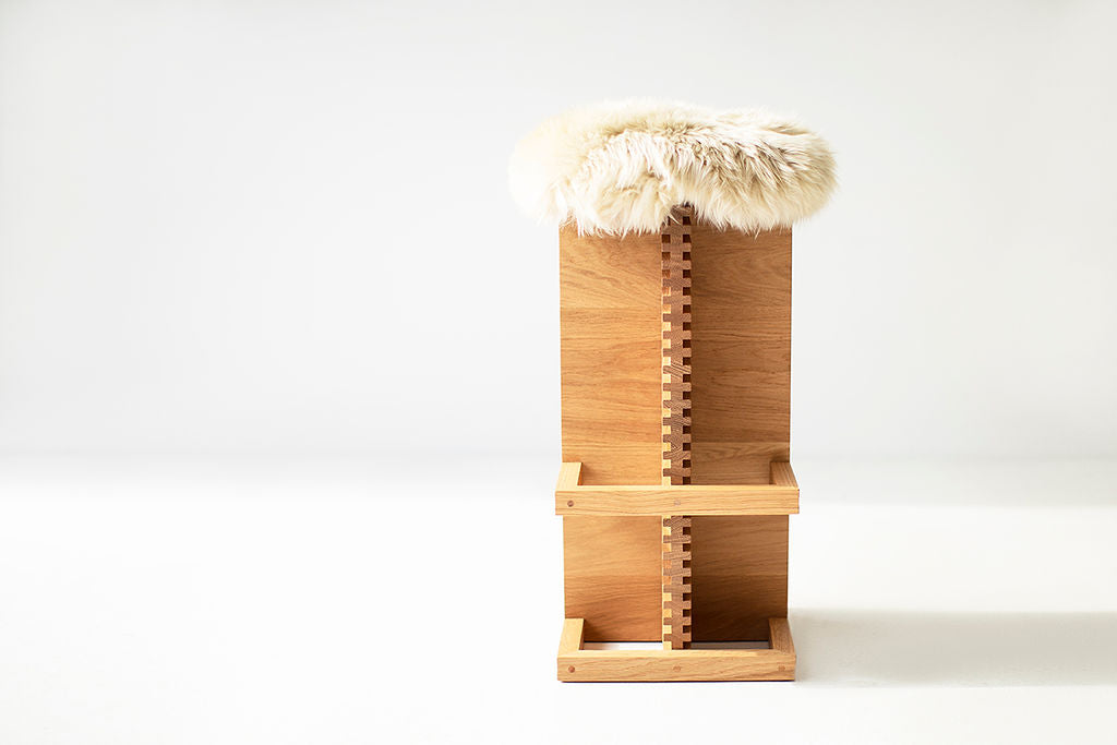 Cicely Bar Stools in White Oak and Sheepskin Image 09